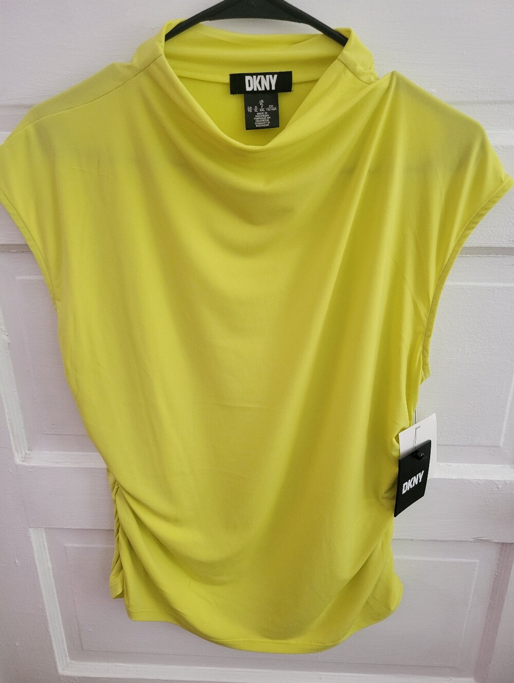 DKNY Neon Yellow Sleeveless Draped Neck Blouse
